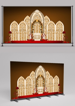 Red Flower Golden Castle Wedding Theme 2406003