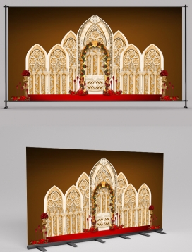 Red Flower Golden Castle Wedding Theme 2406003